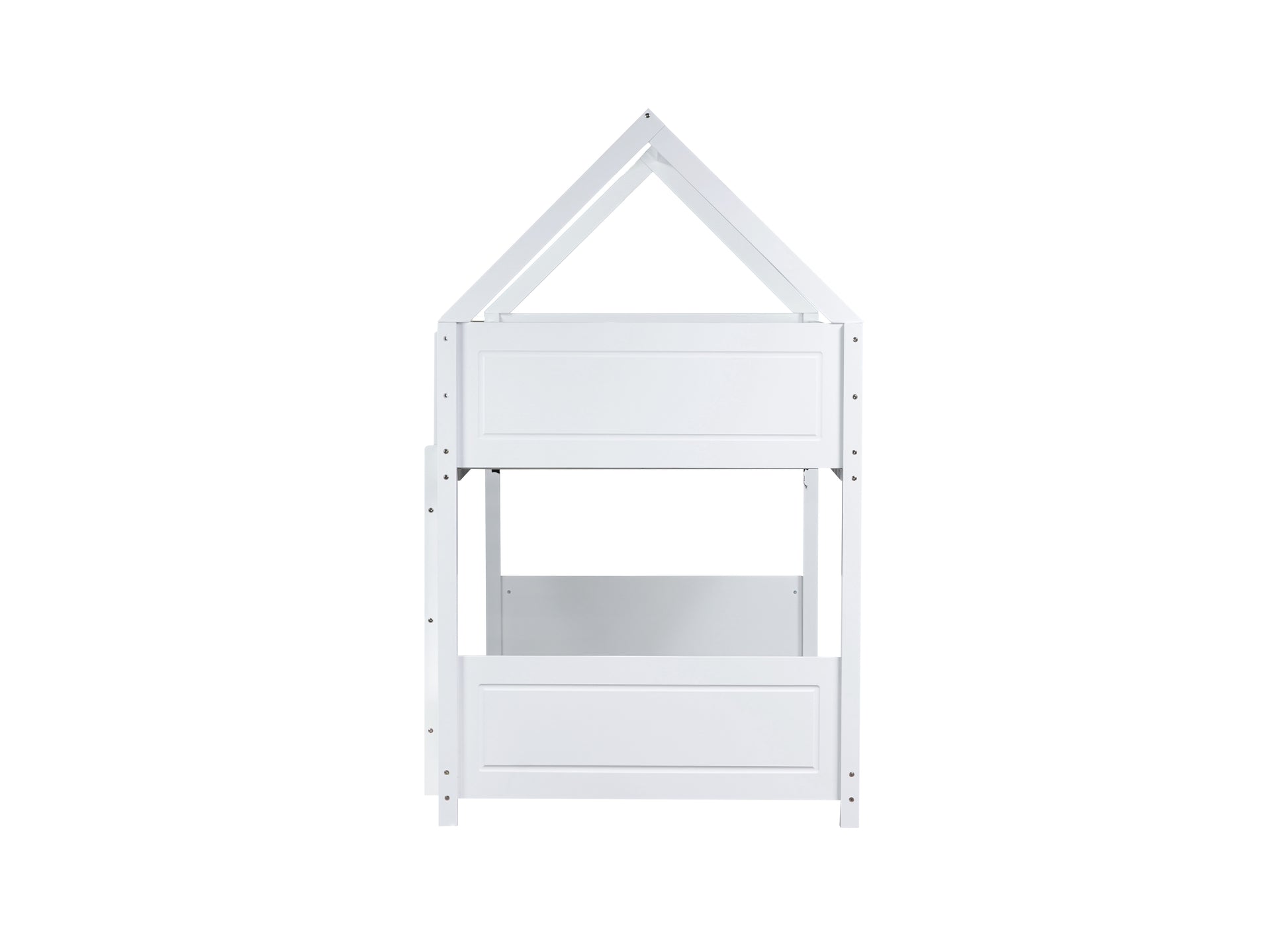 White wooden house bed frame with roof detail perfect for a childs bedroom