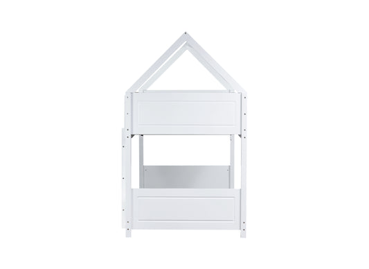 White wooden house bed frame with roof detail perfect for a childs bedroom