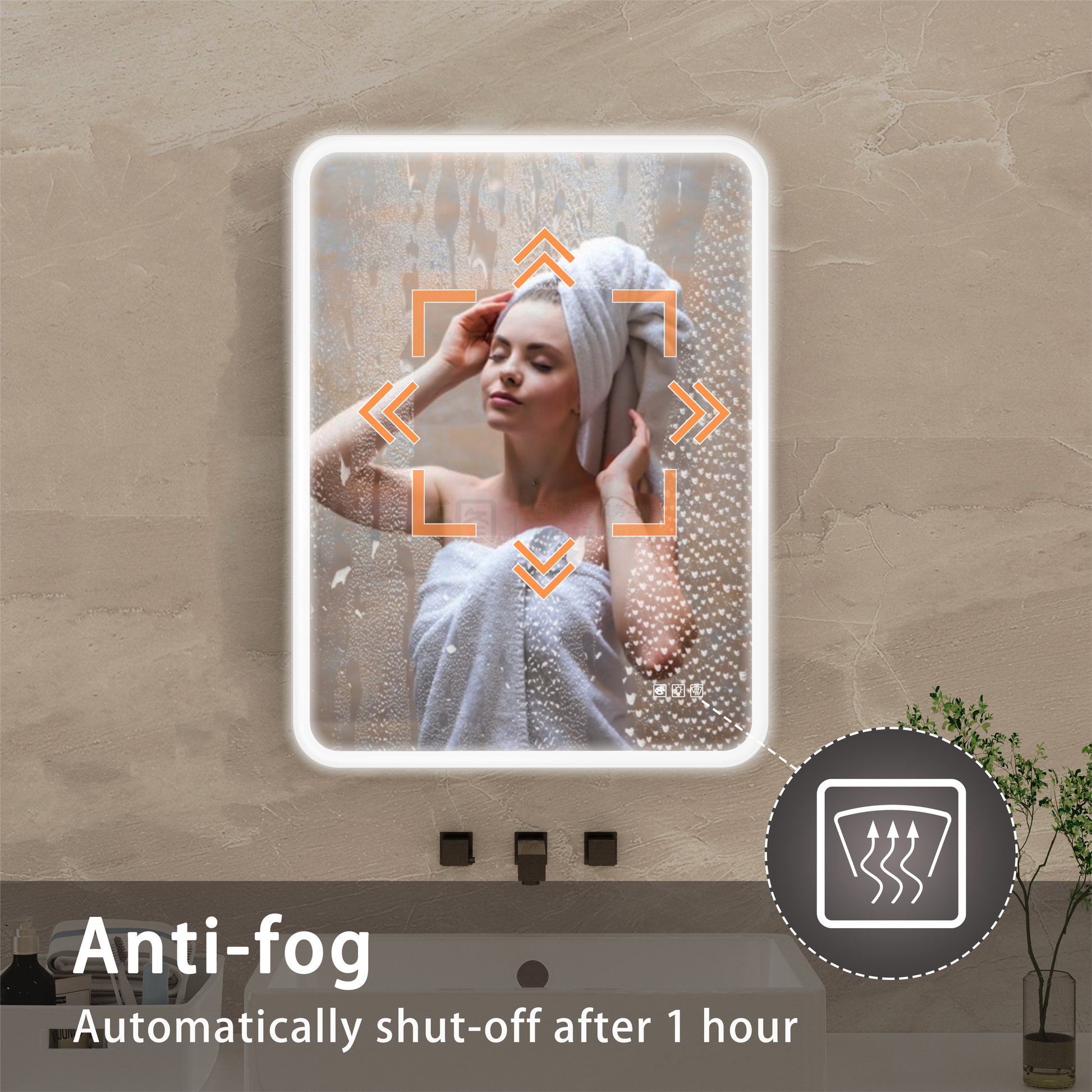 Modern illuminated bathroom mirror with antifog technology