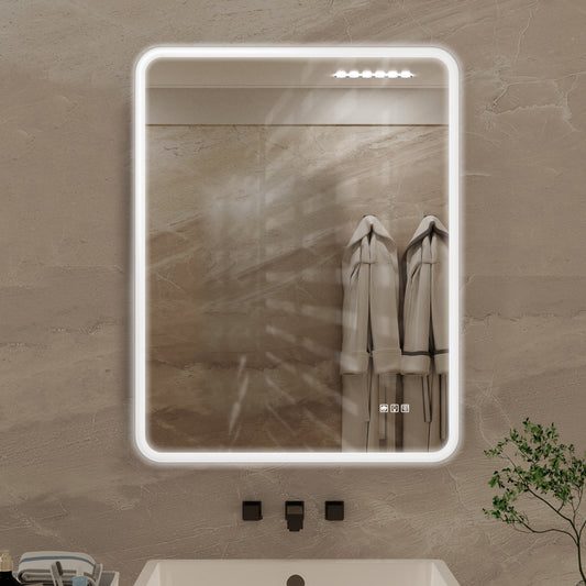 Modern rectangular bathroom mirror with integrated LED lighting and antifog feature