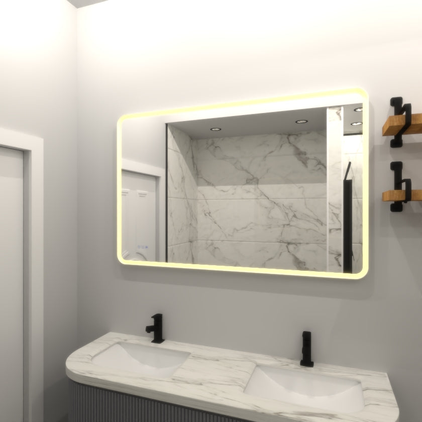 Rectangular bathroom mirror with integrated LED lighting modern design
