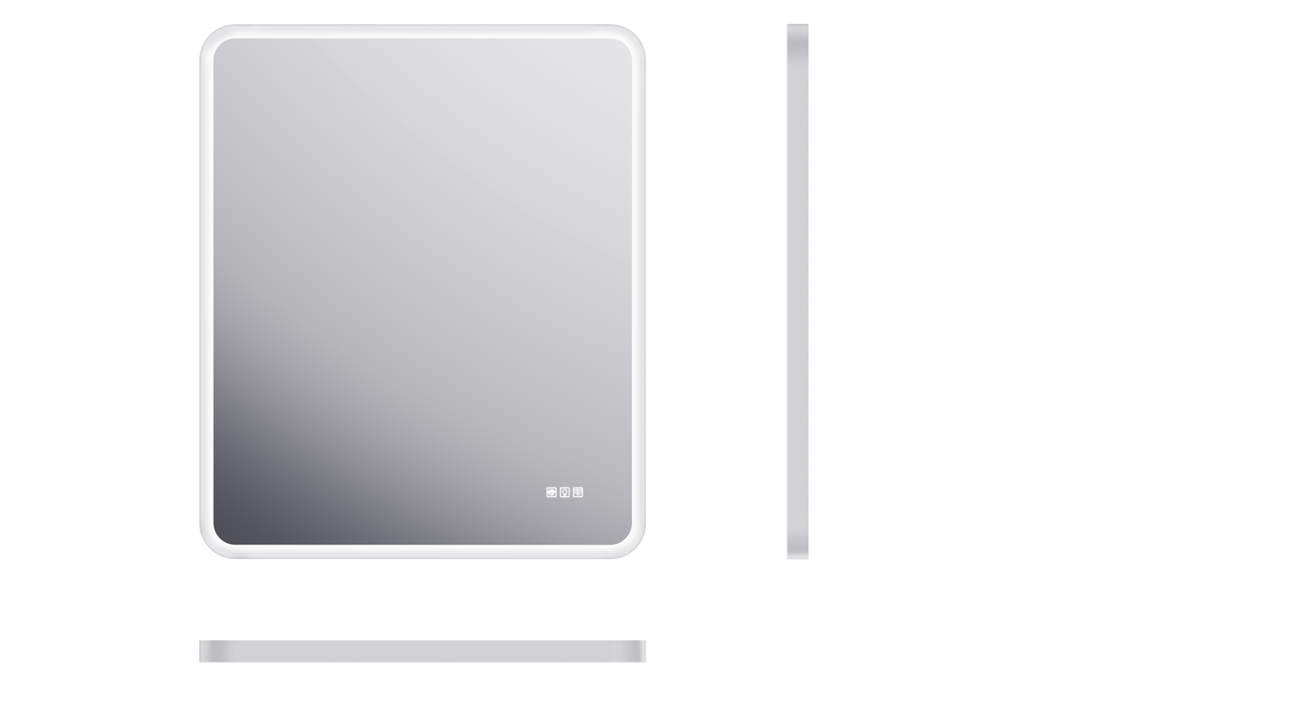 Modern rectangular bathroom mirror with integrated LED lighting and touch controls