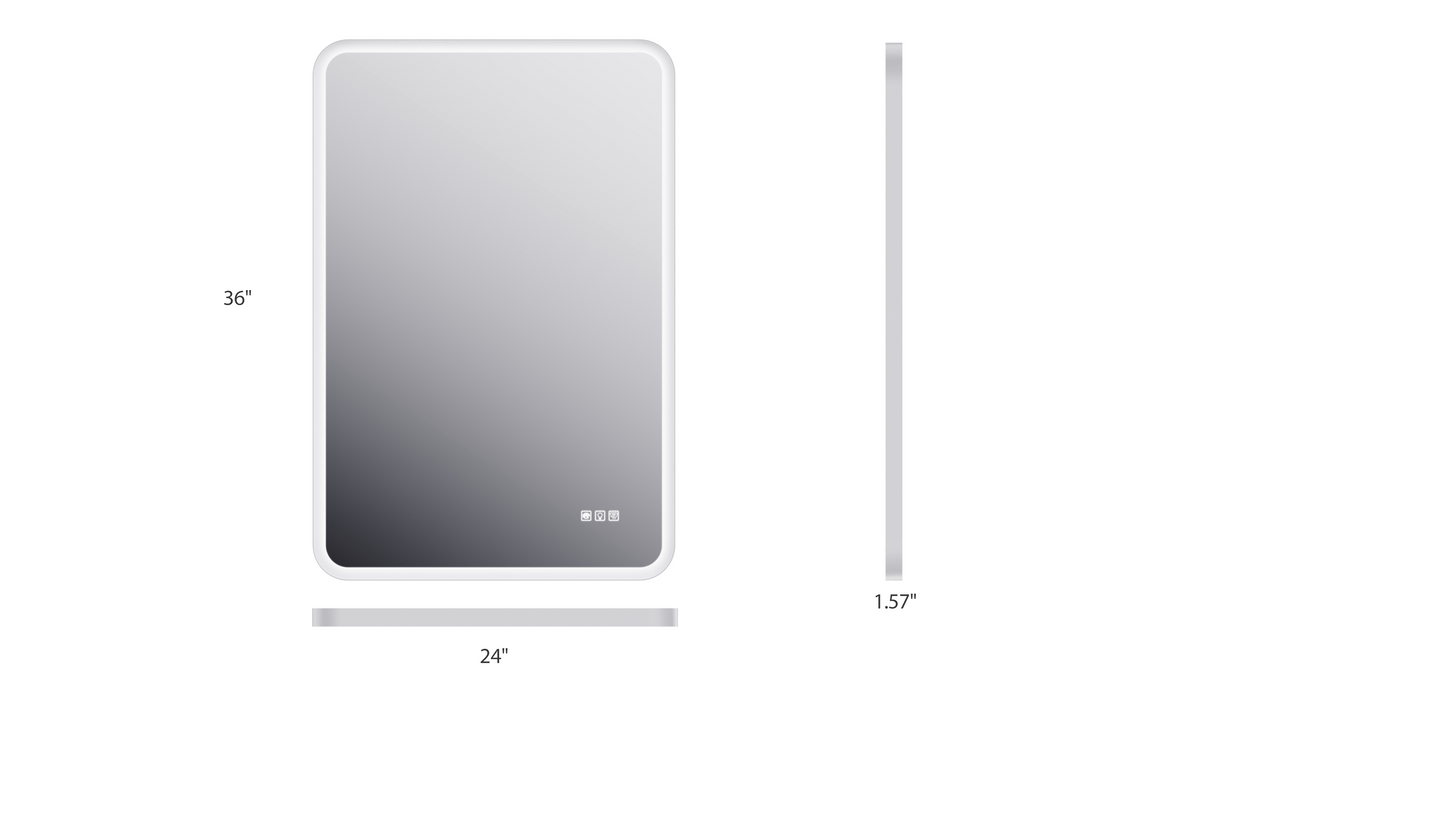 Modern bathroom mirror x inch with rounded corners and integrated LED display