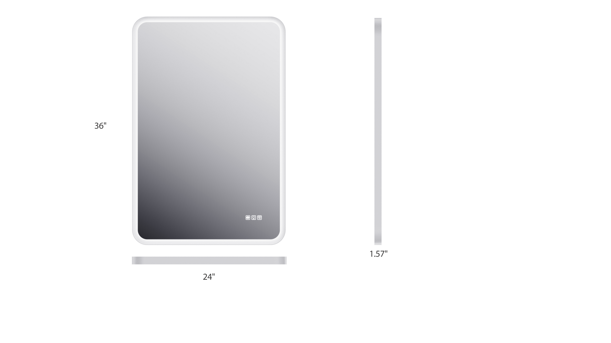 Modern bathroom mirror x inch with rounded corners and integrated LED display