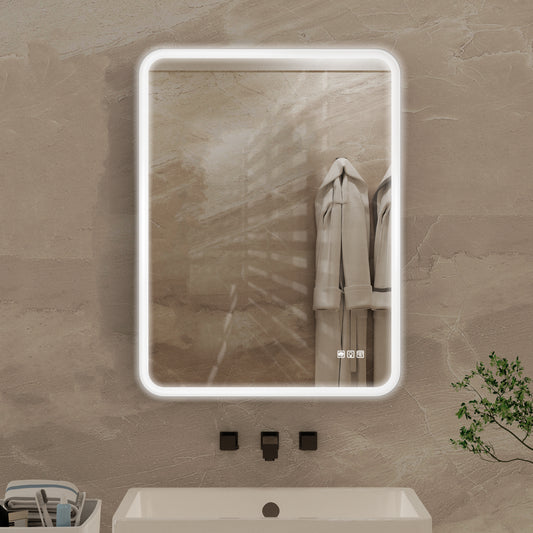 Rectangular bathroom mirror with integrated LED light and touch controls