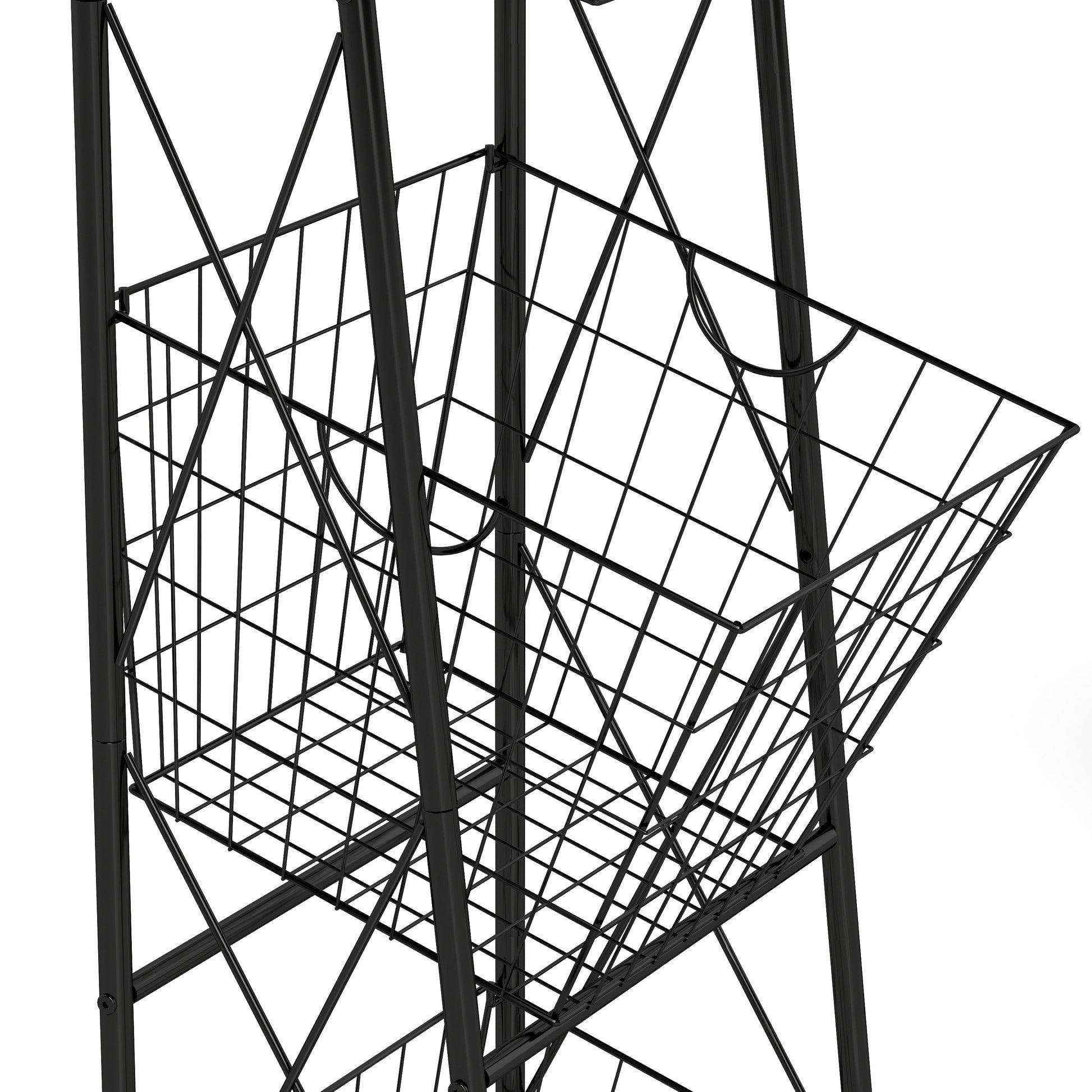 Black metal wire display stand with angled basket