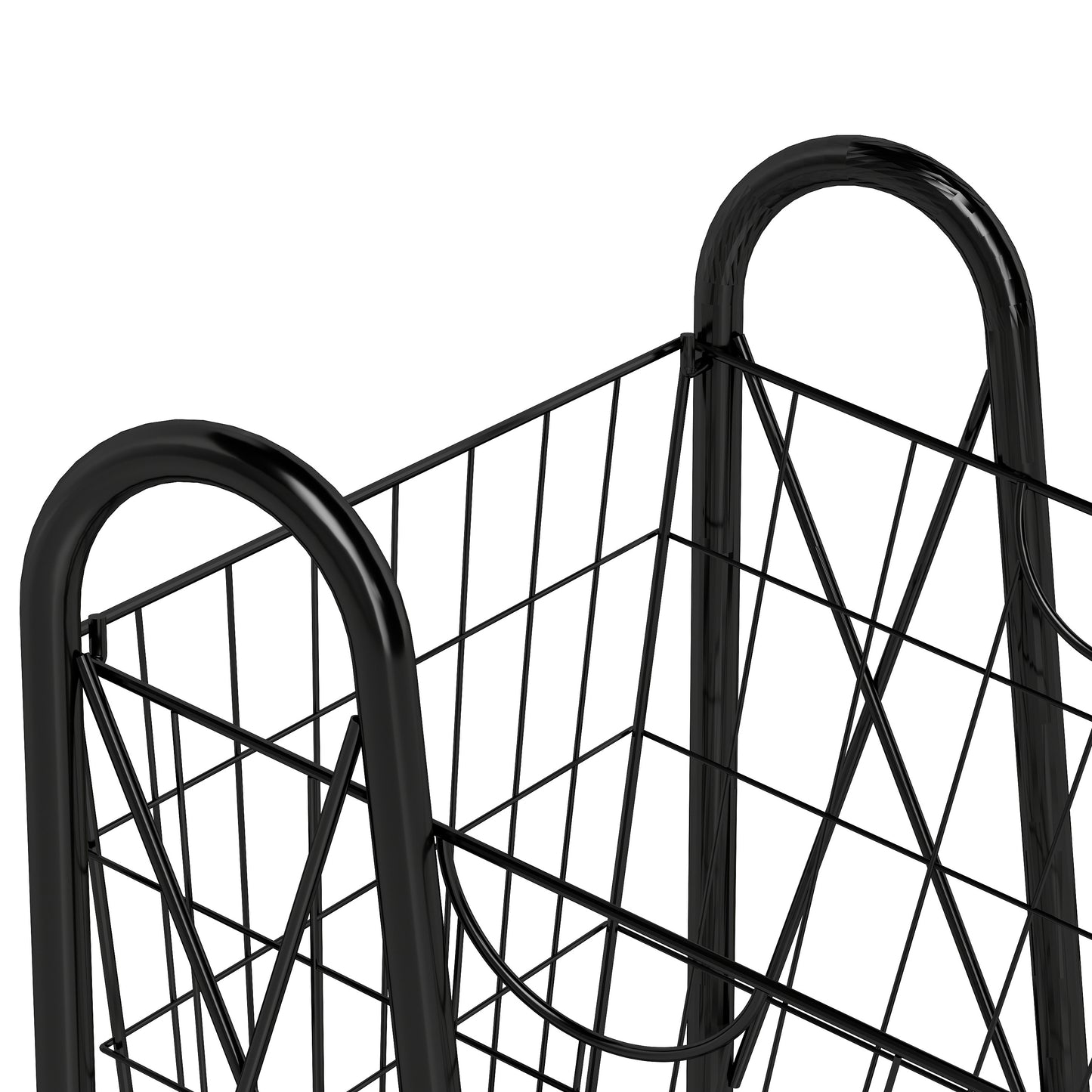 Black metal wire magazine rack with curved handles