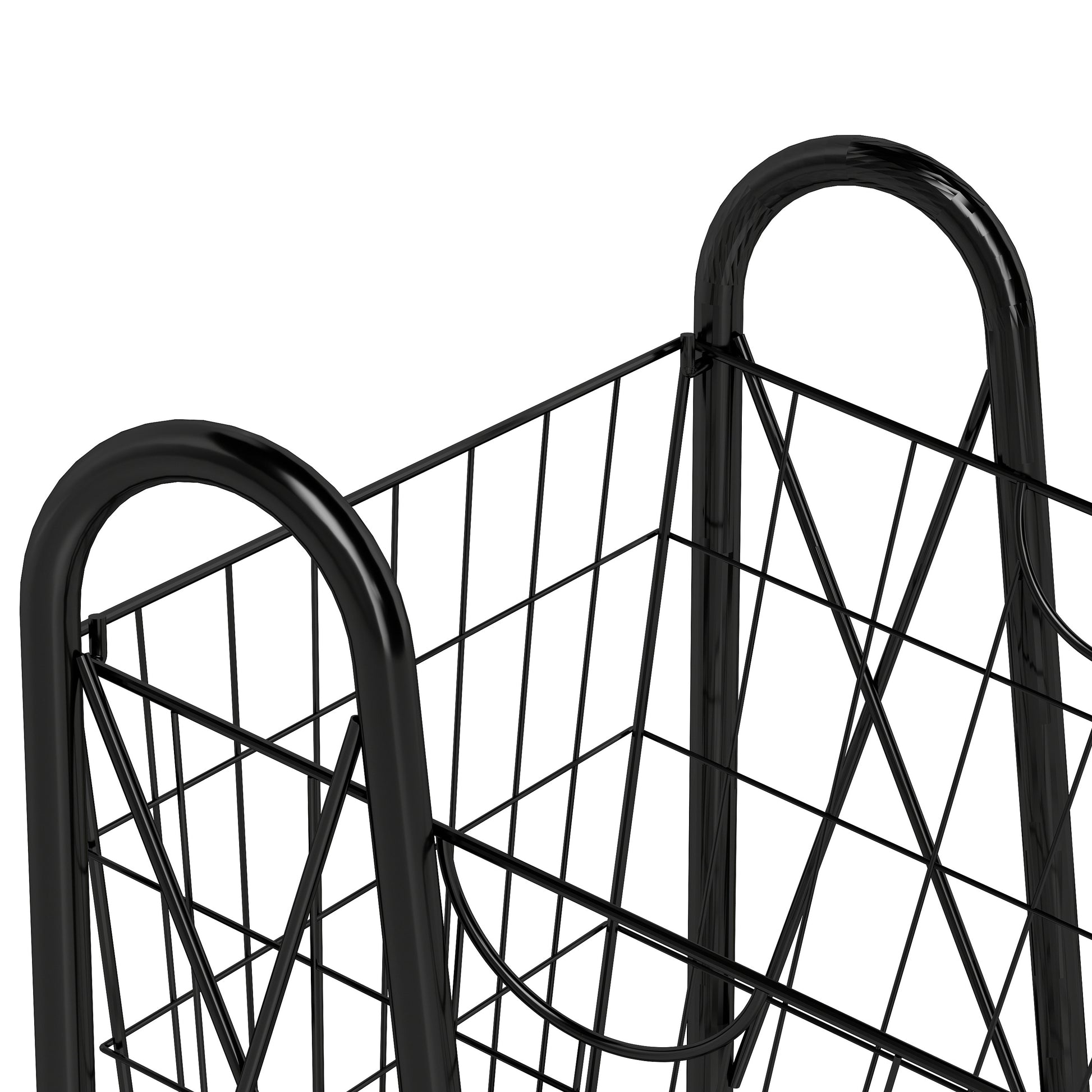 Black metal wire magazine rack with curved handles