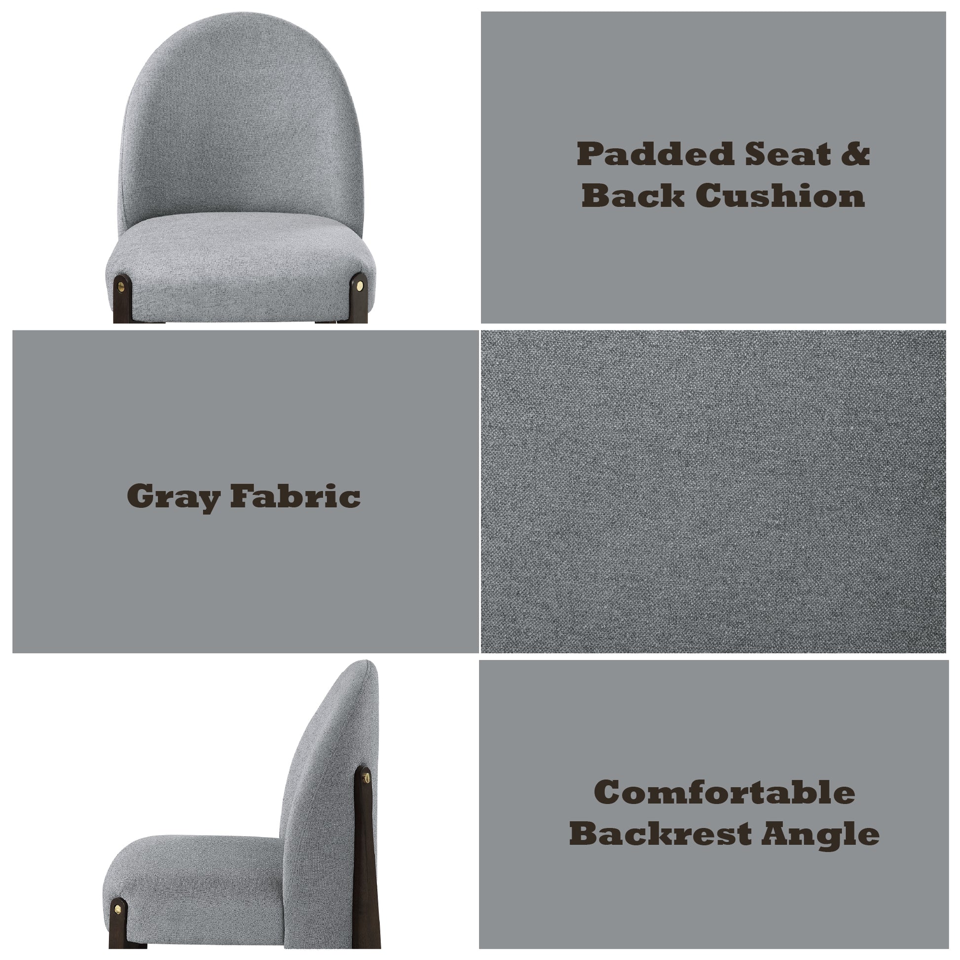 Gray fabric dining chair with padded seat and back cushion