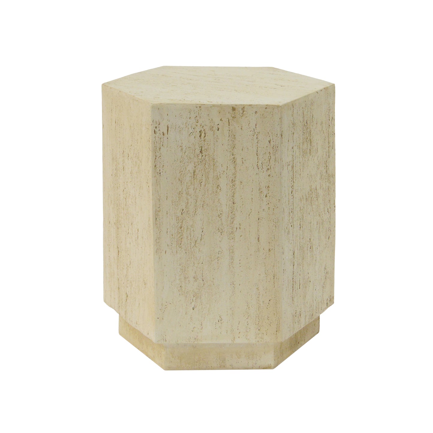 Textured beige travertine hexagonal side table thcentury style
