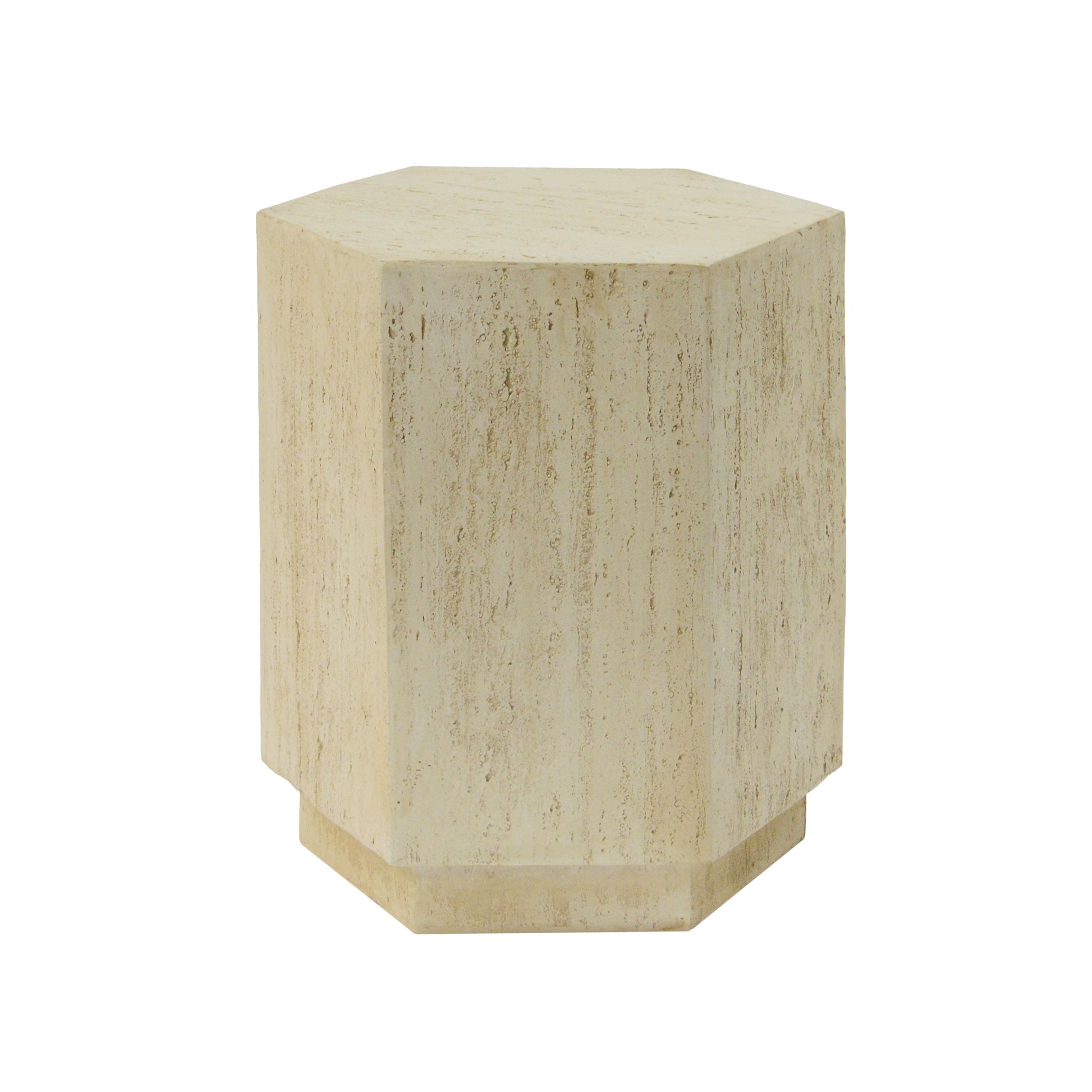 Textured beige travertine hexagonal side table thcentury style