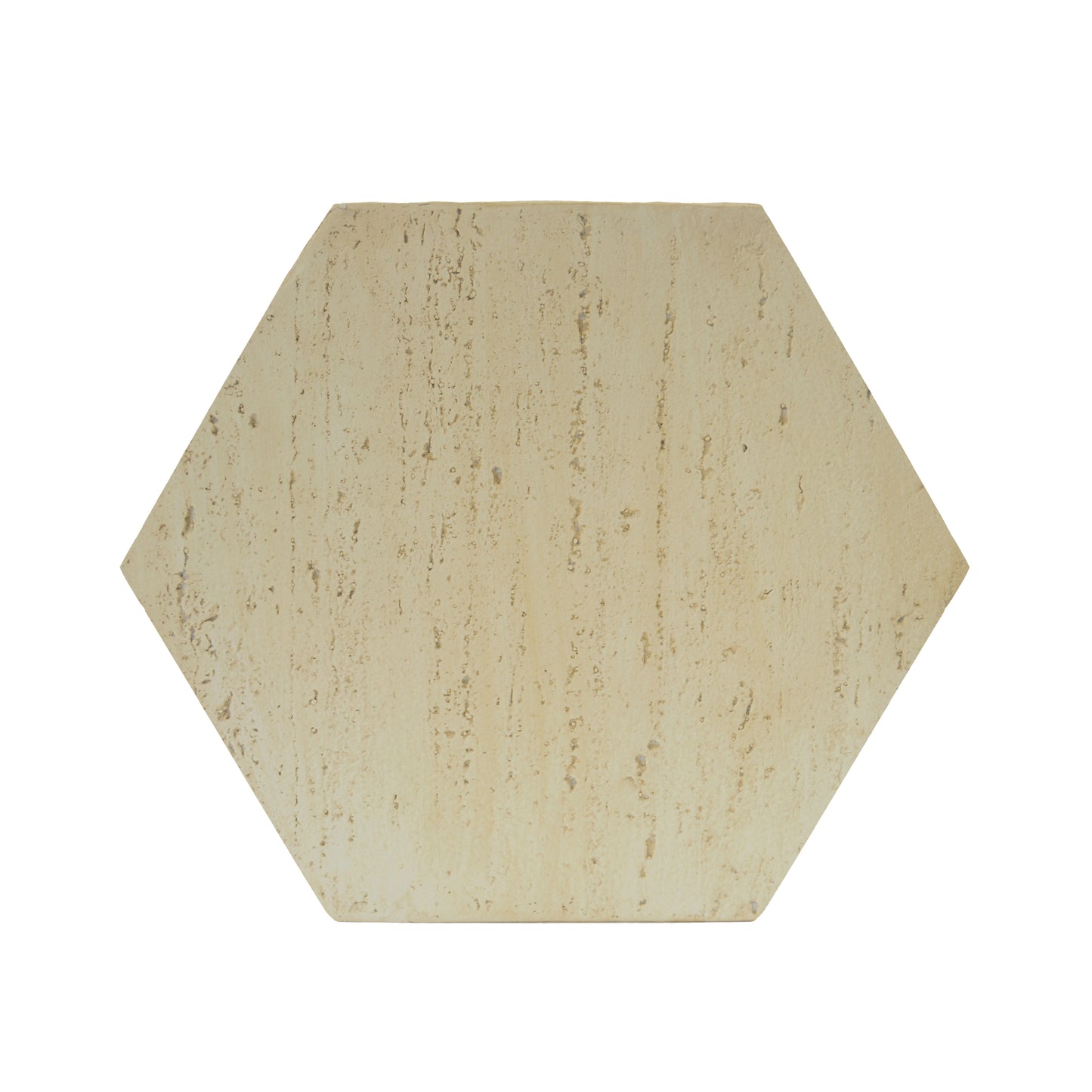 Beige hexagonal travertine tile with natural texture ideal for rustic decor