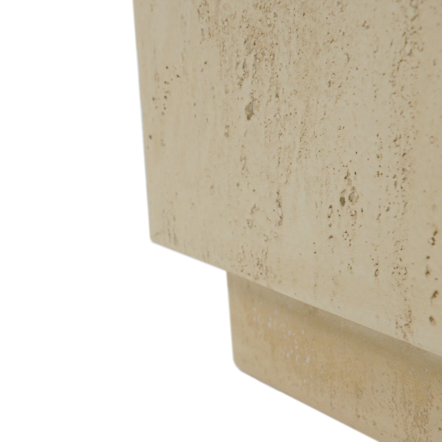 Beige travertine stone coffee table with natural porous texture