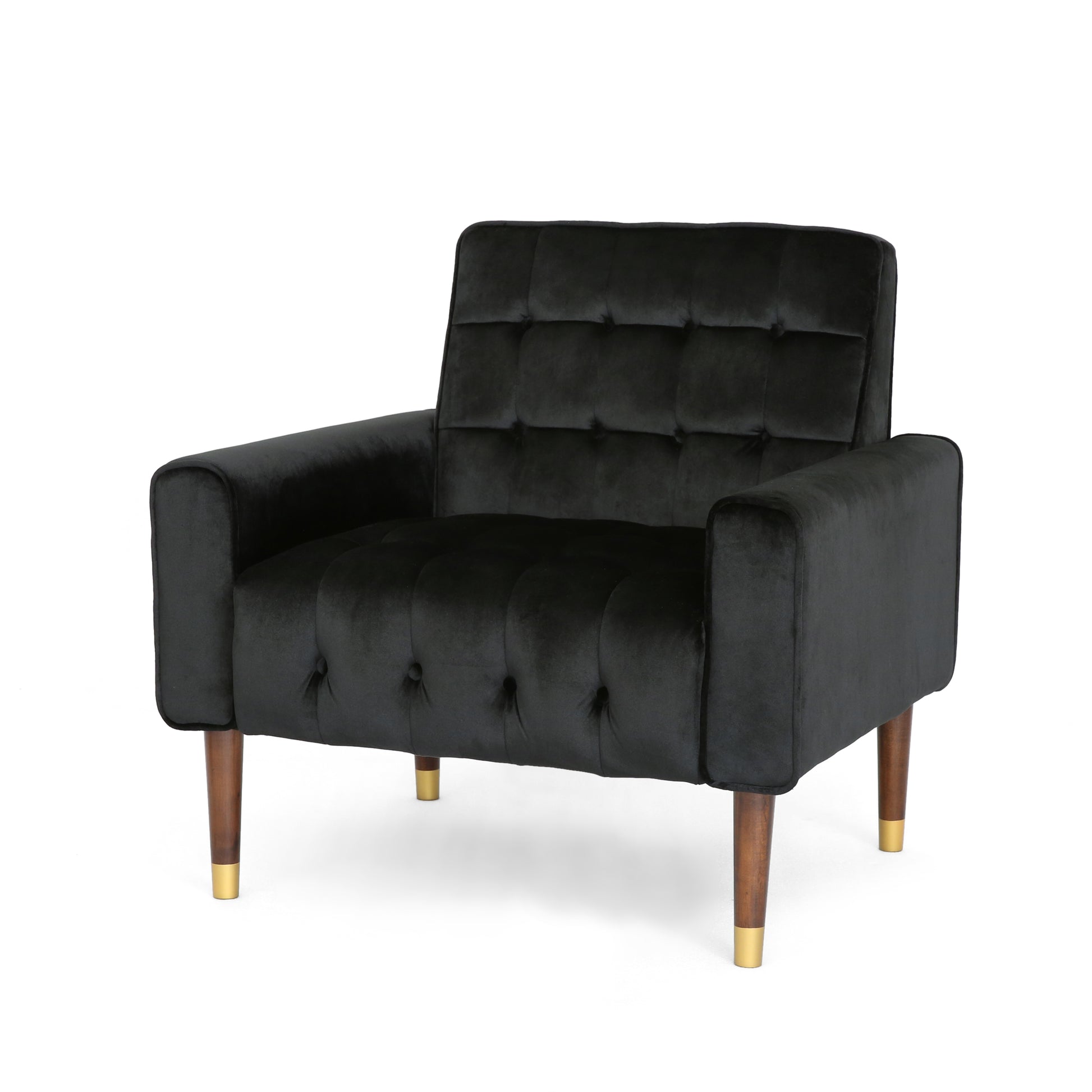 Black velvet armchair with tufted back and seat modern accent chair
