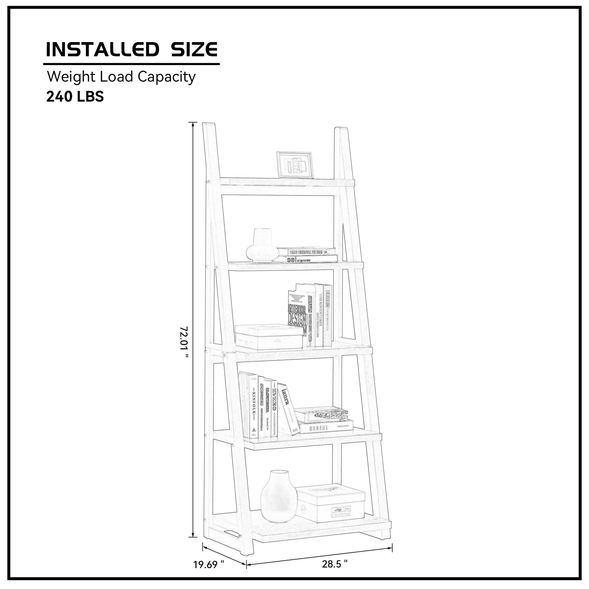 Sketch of a tier leaning bookshelf with books and decor
