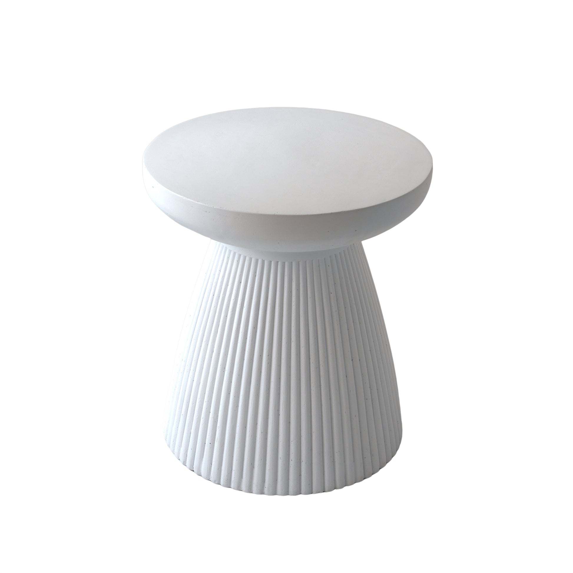 White fluted side table with a mushroomlike silhouette