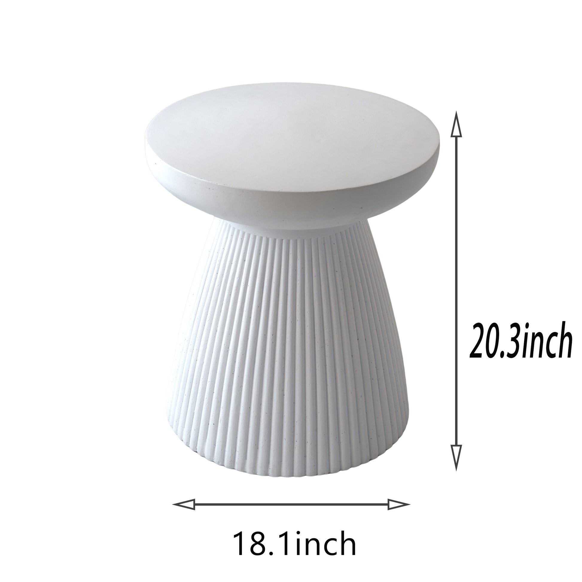 White ribbed mushroomshaped end table in wide in high