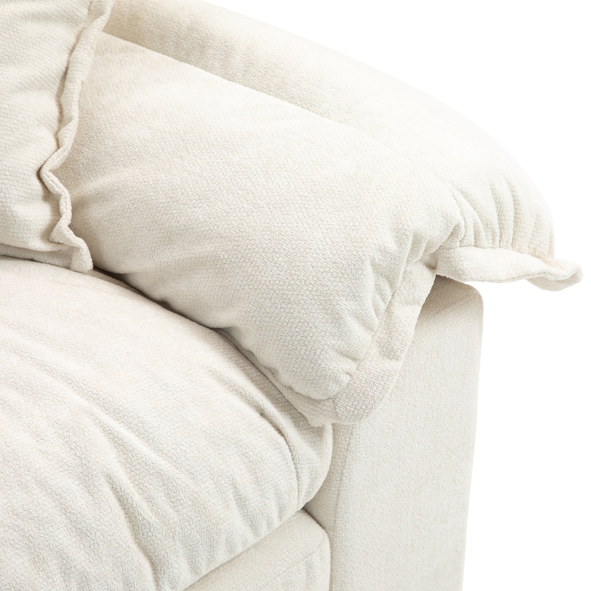 Plush cream boucle fabric armchair with deep soft cushions for ultimate comfort