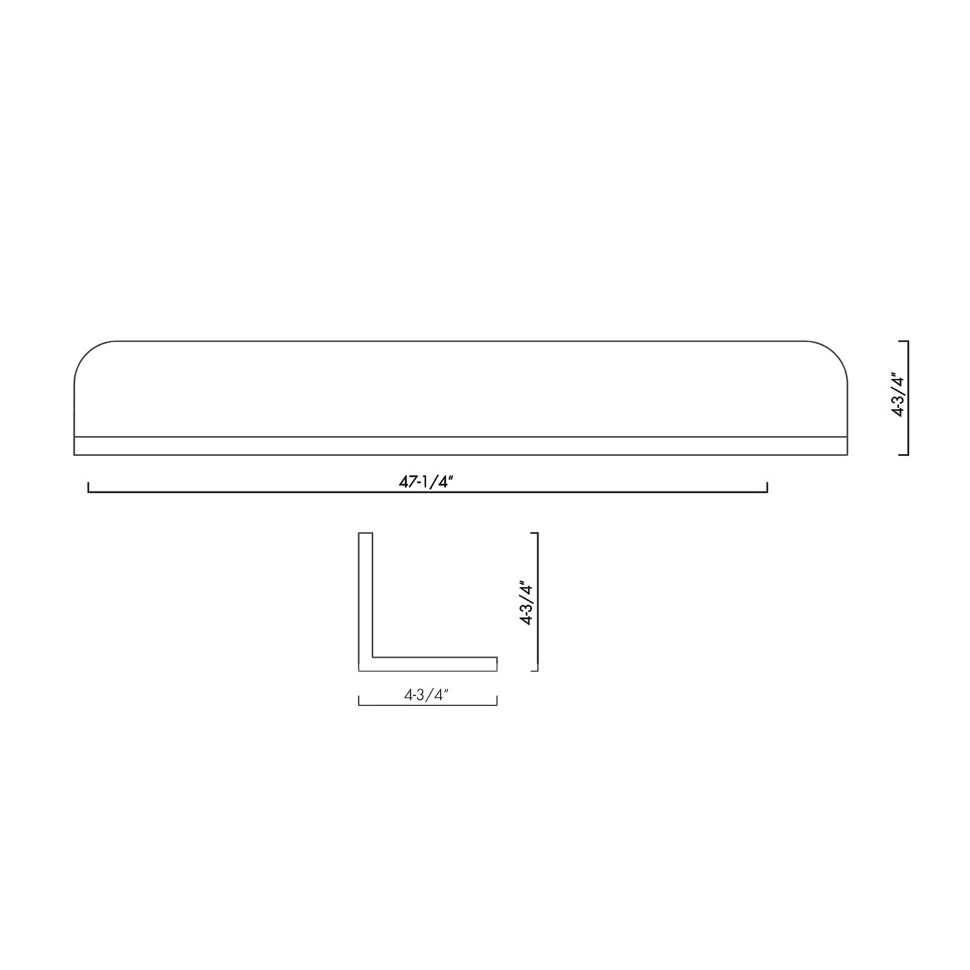 Diagram of a  inch long shelving unit with a  inch depth