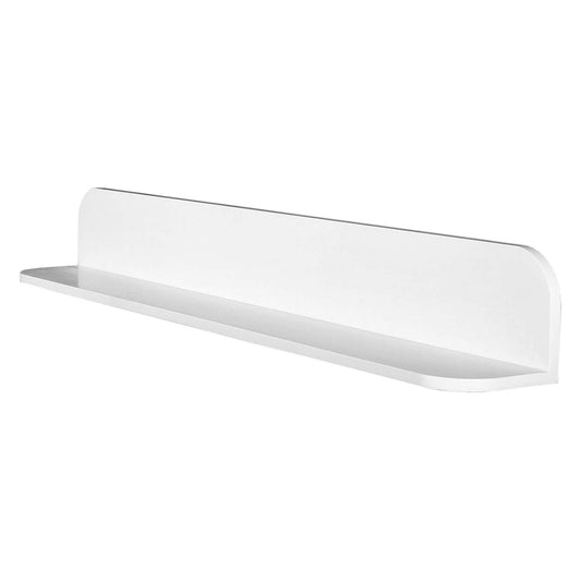 Modern white floating shelf with a curved edge perfect for displaying decor