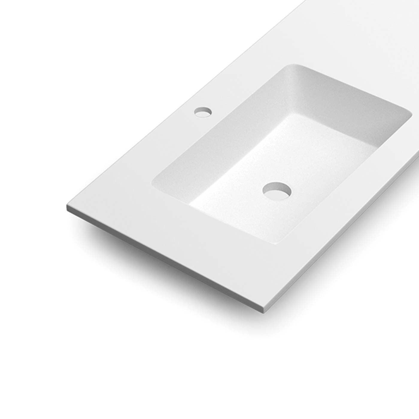 Modern white solid surface vanity top with integrated sink clean design