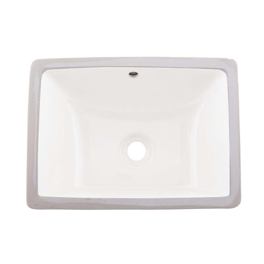Rectangular white ceramic undermount bathroom sink with smooth finish