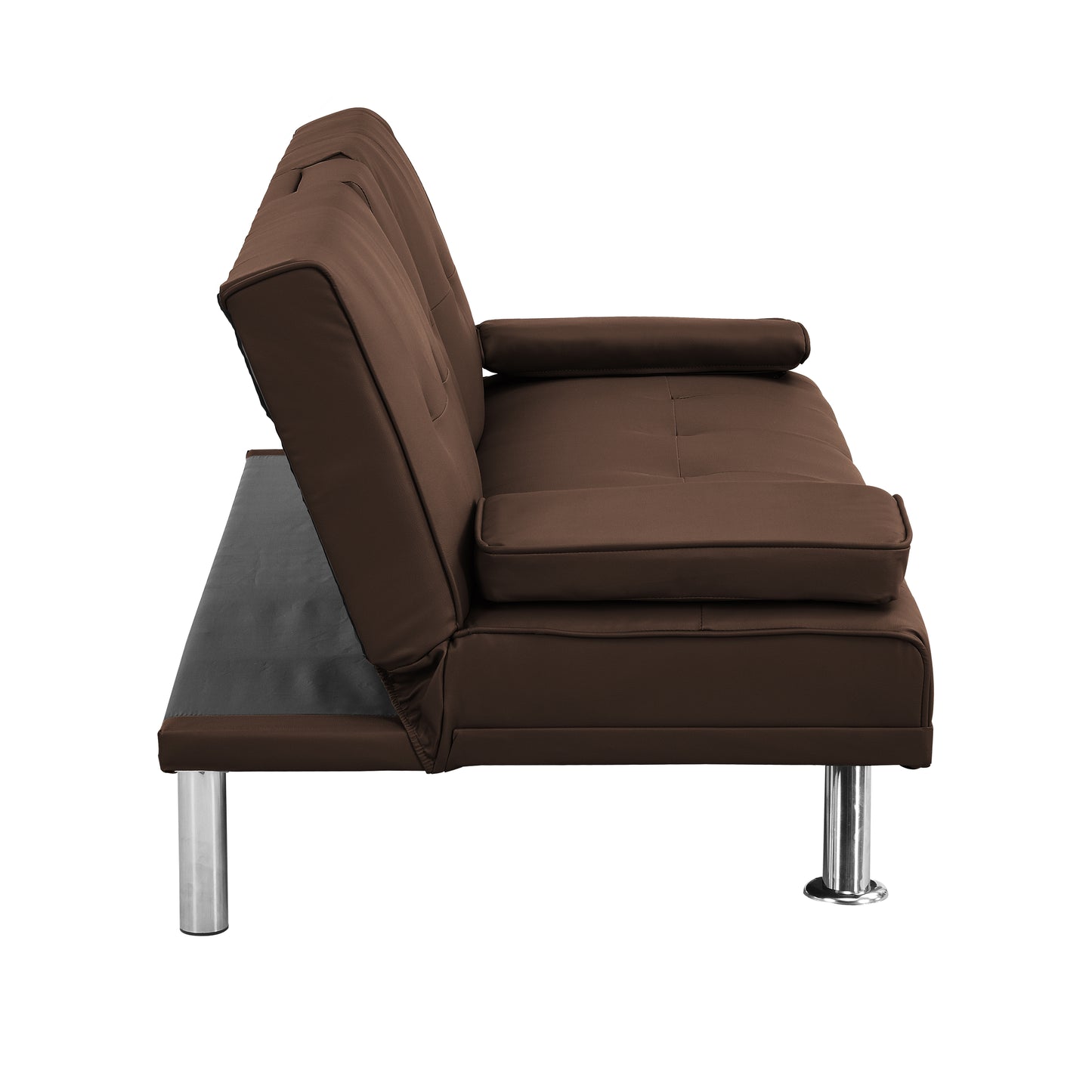 Brown leather sofa with chrome legs versatile for modern living spaces