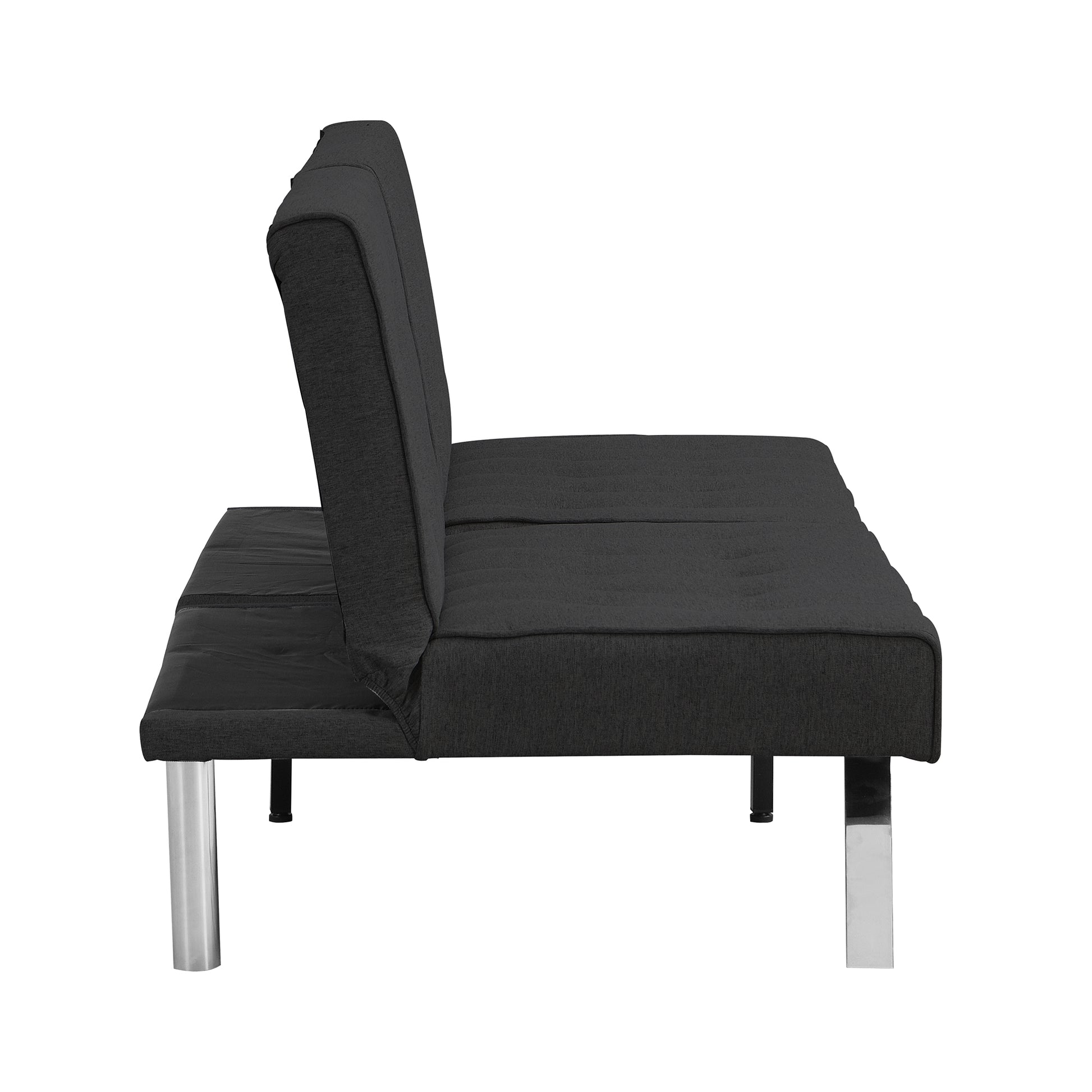 Dark gray fabric futon sofa with silver legs modern living room furniture