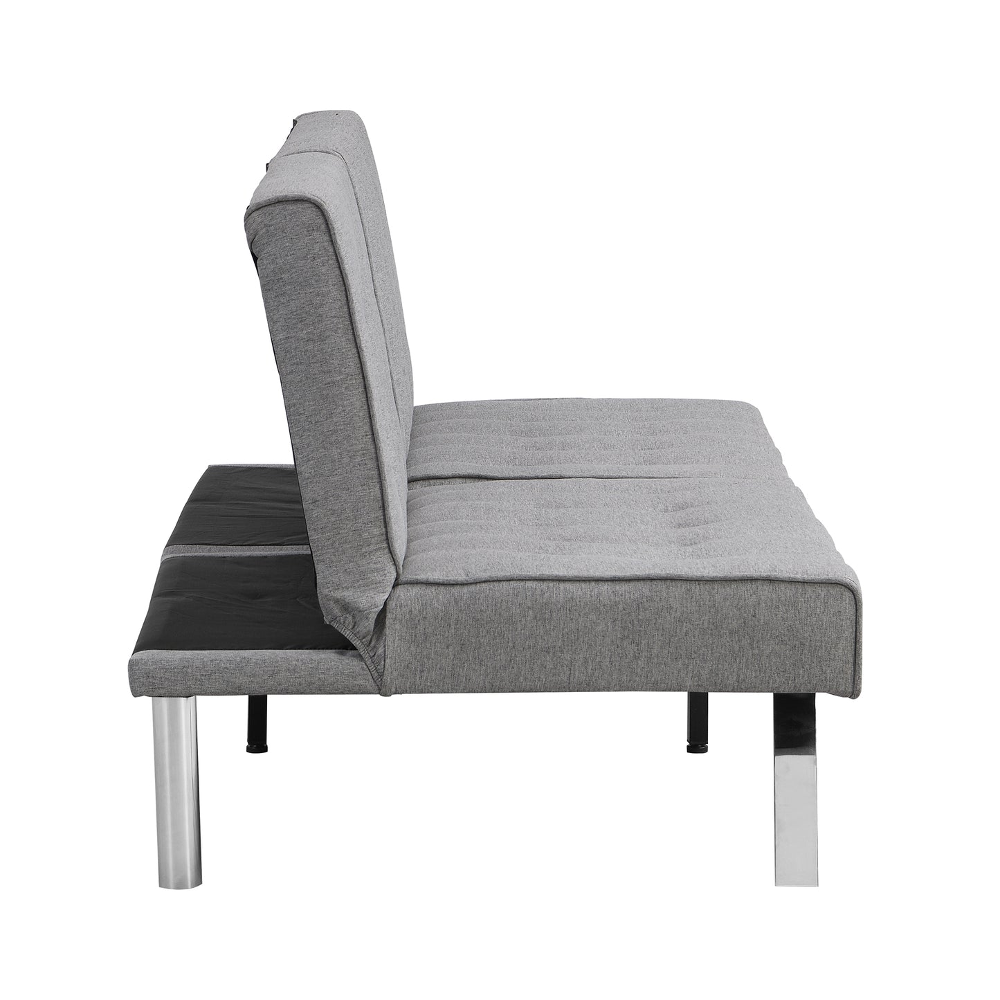 Gray fabric sofa bed with metal legs