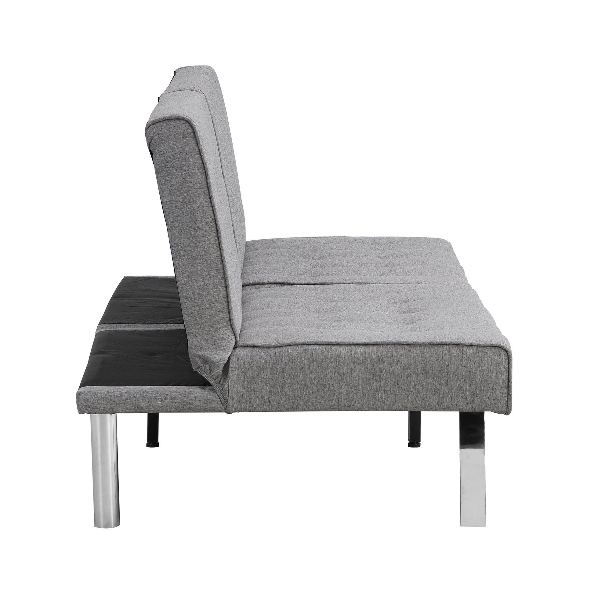 Gray fabric sofa bed with metal legs