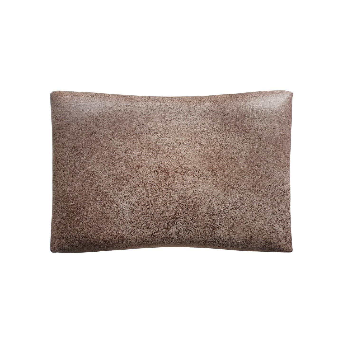 Brown textured vegan leather clutch bag with subtle creasing details