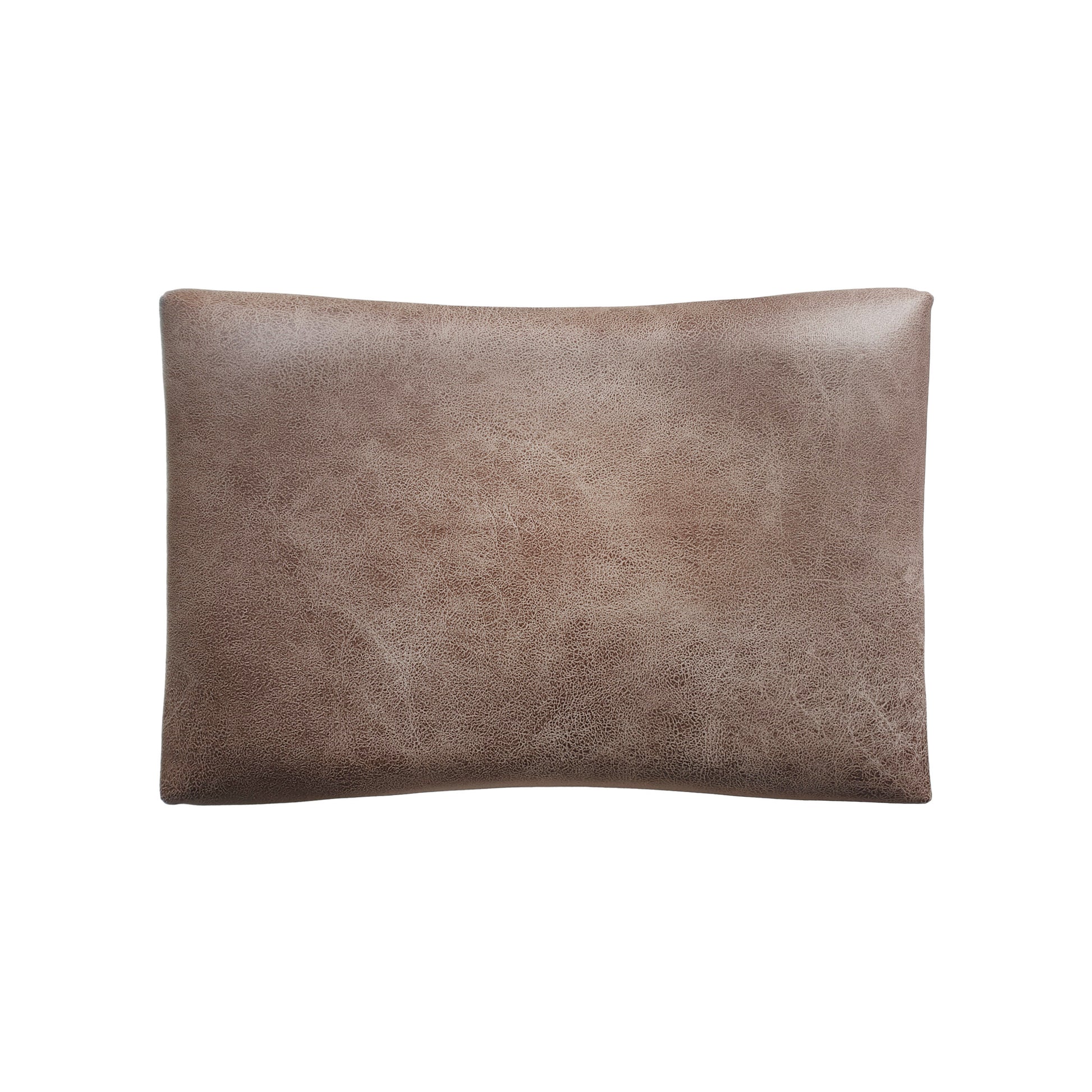 Brown textured vegan leather clutch bag with subtle creasing details