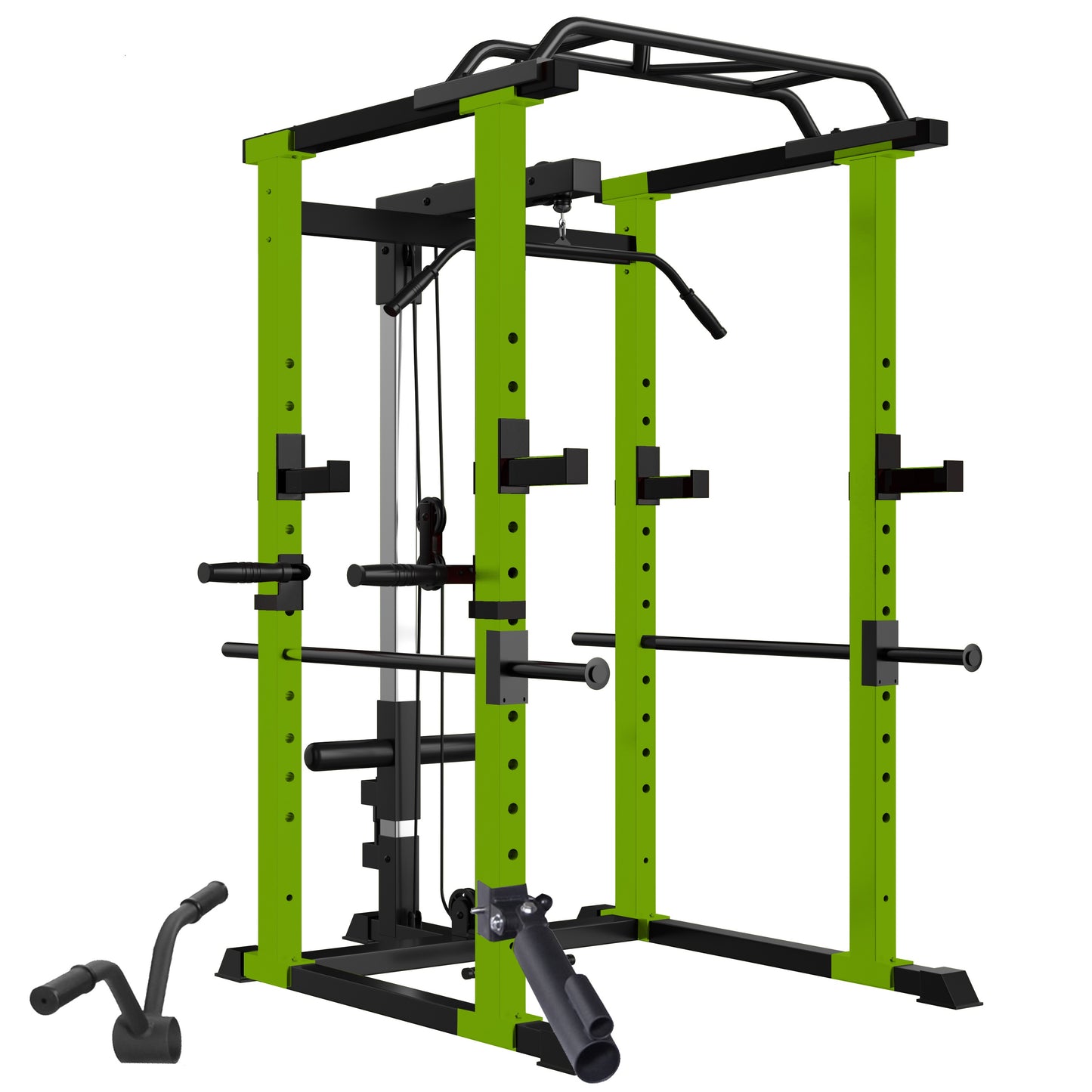 Heavyduty green power cage with pullup bar and integrated lat pulldown