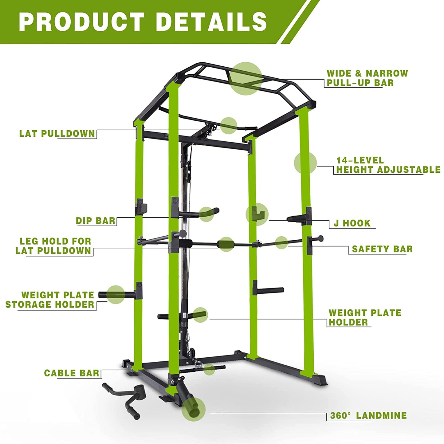 Heavyduty home gym power cage with lat pulldown dip bar and weight plate holders