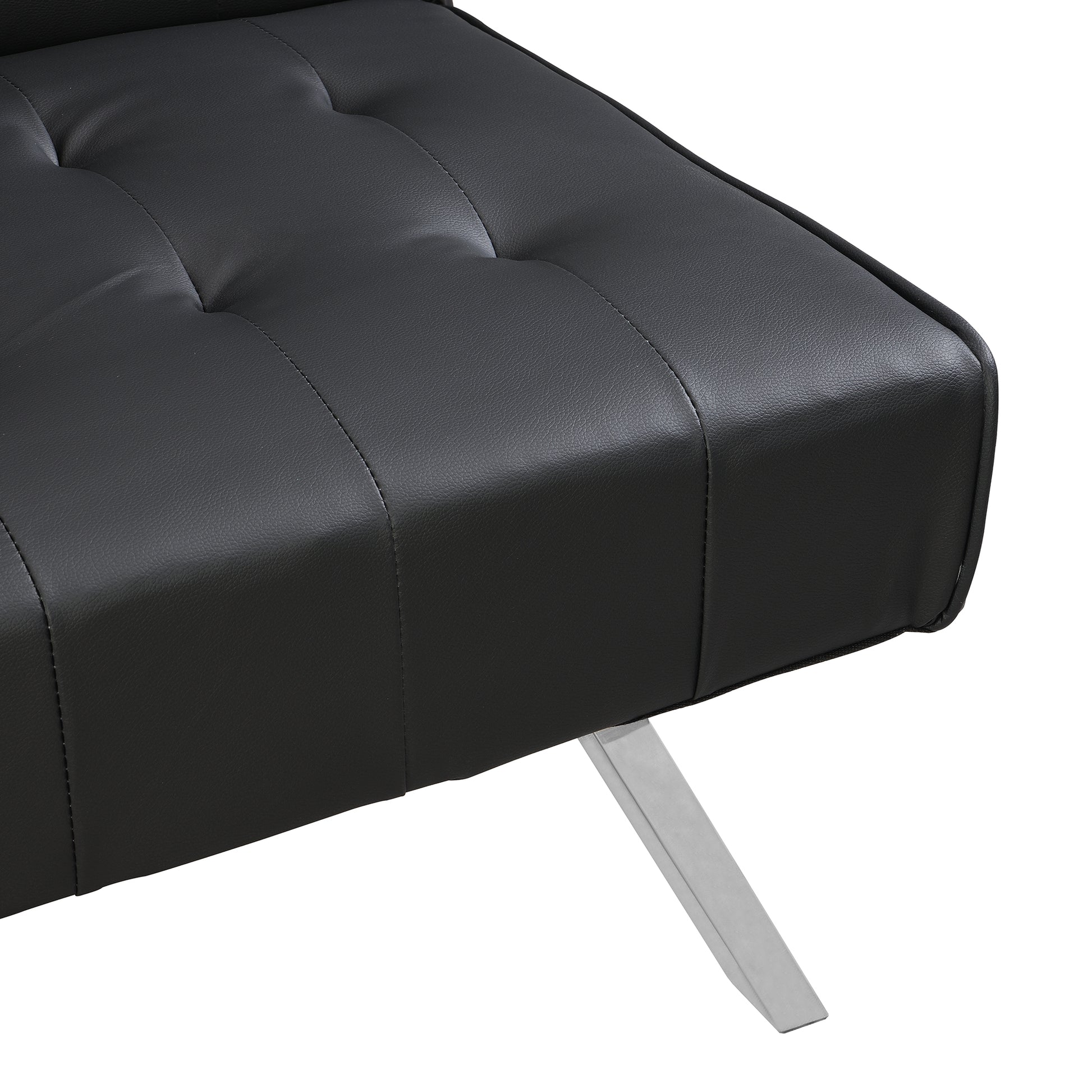 Tufted black faux leather sofa corner with polished metal legs modern style