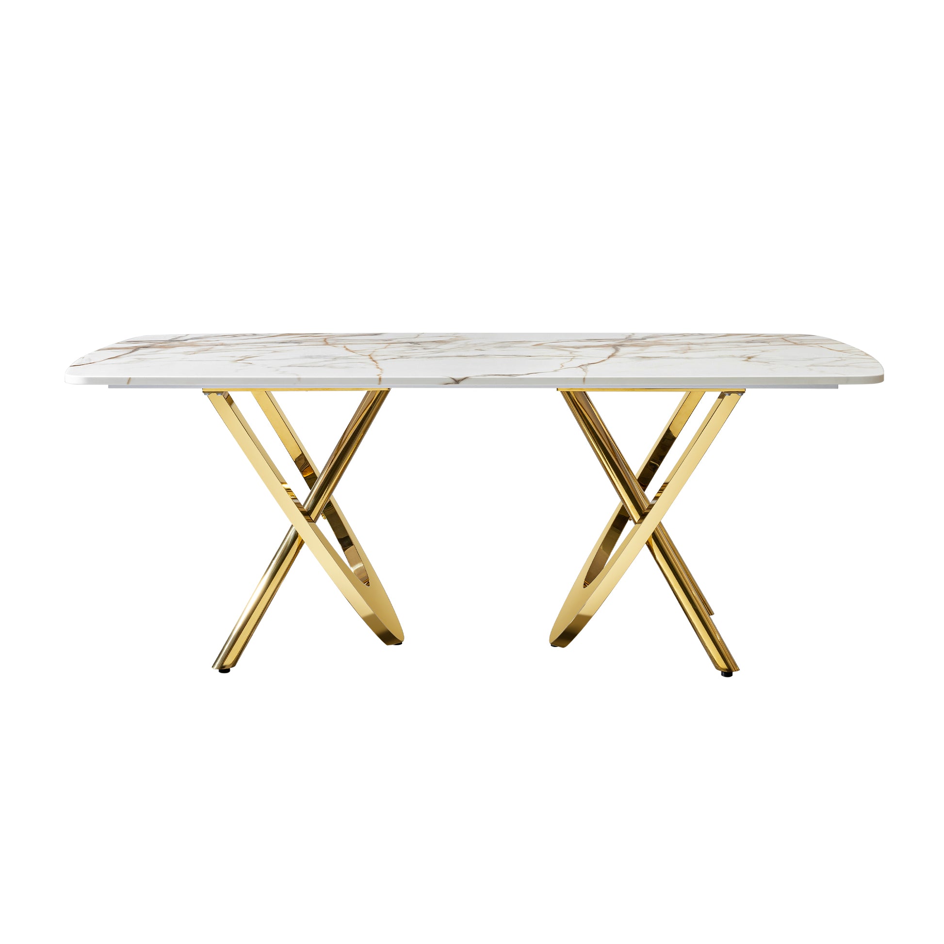 Modern marble dining table with gold crisscross legs