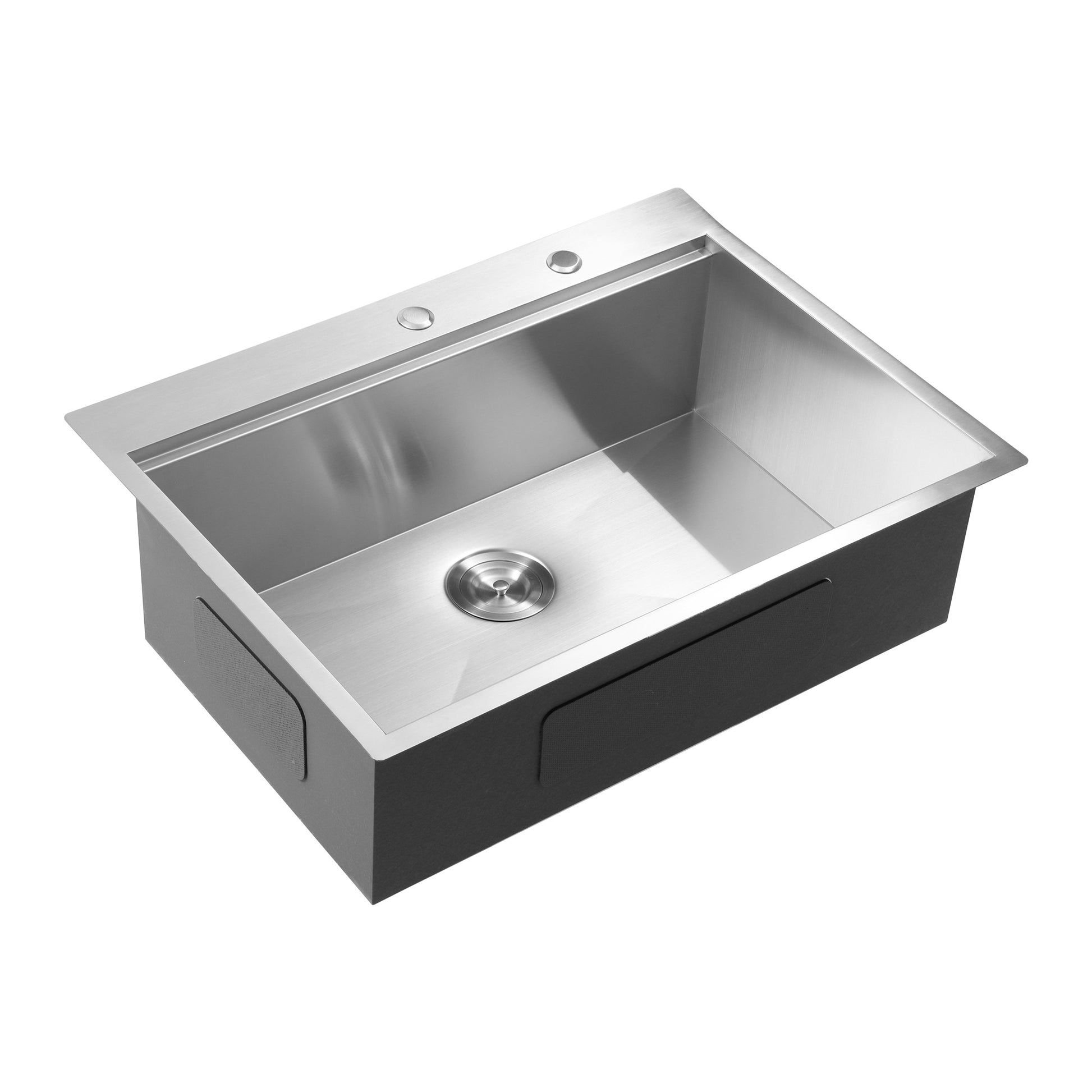 Brushed stainless steel undermount kitchen sink with a single basin and modern minimalist design