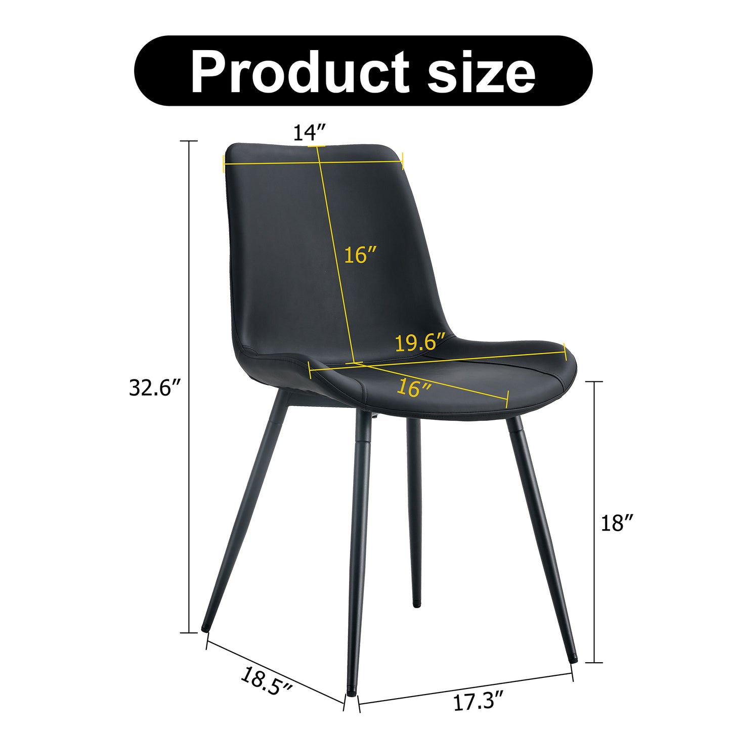 Black upholstered dining chair with slender metal legs dimensions  H x  W x  D