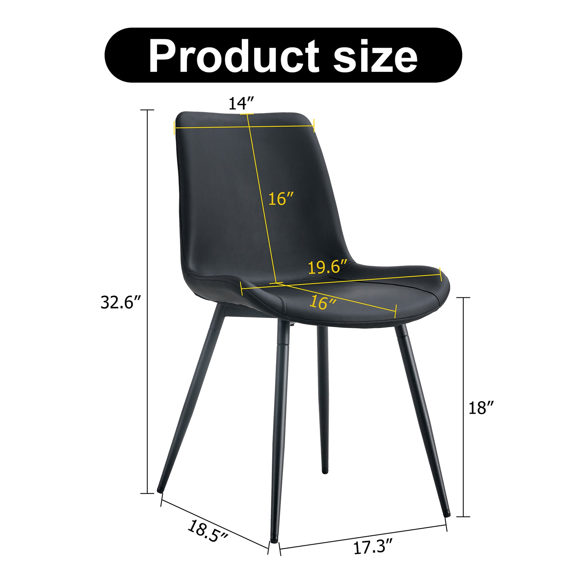 Black upholstered dining chair with slender metal legs dimensions  H x  W x  D