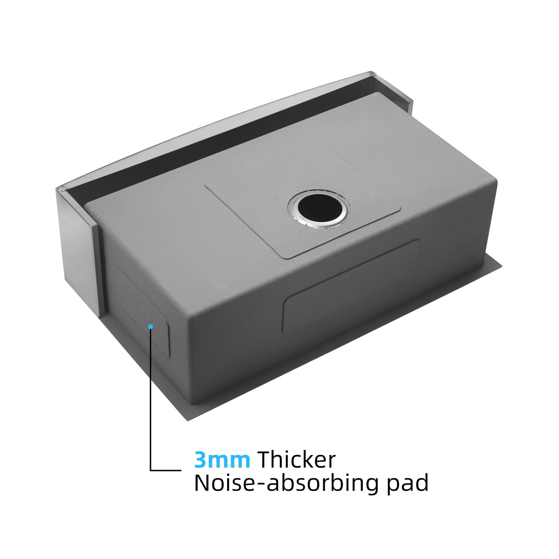 Gray stainless steel kitchen sink with noiseabsorbing pad detail