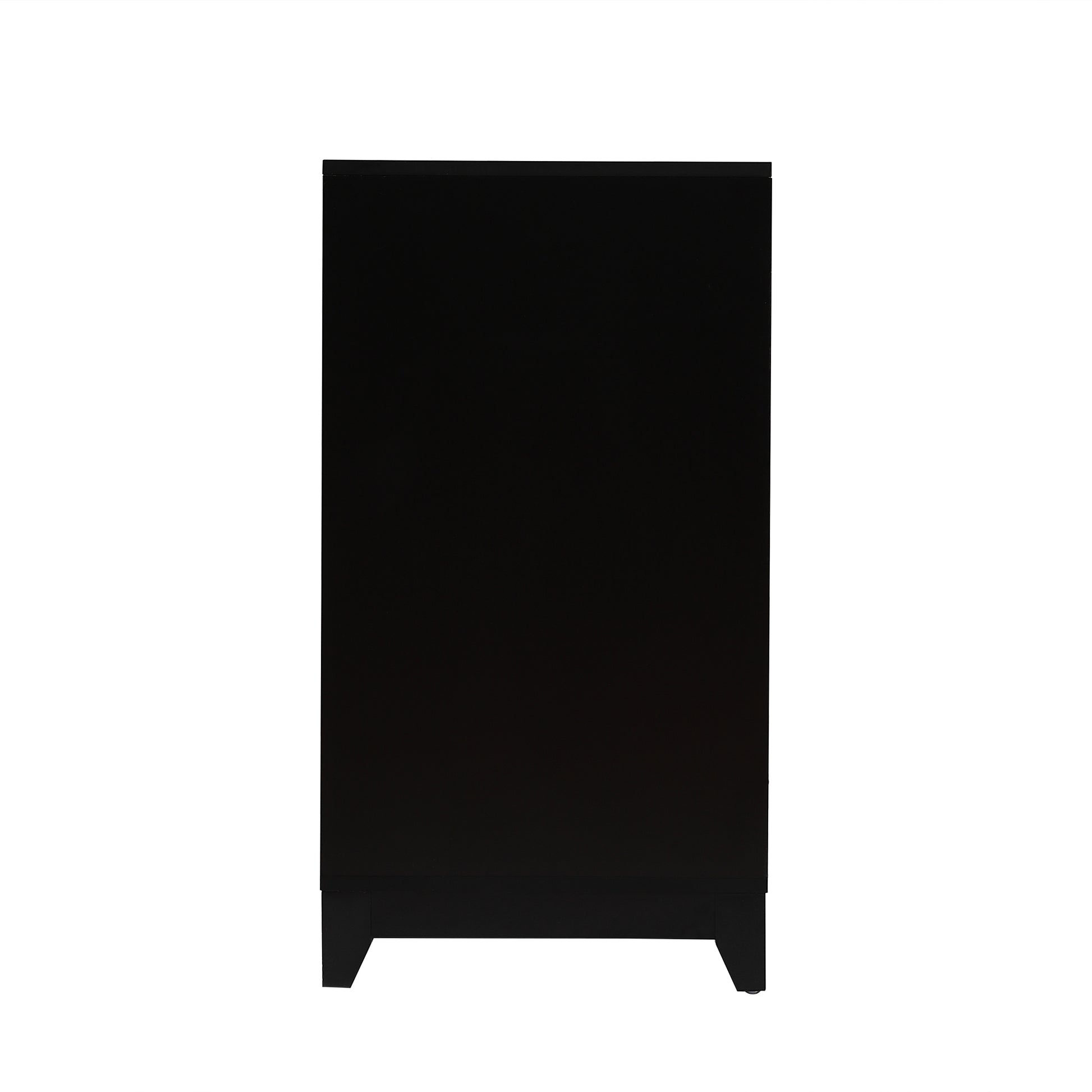 Sleek black modern dresser with clean lines and a minimalist design for bedroom storage