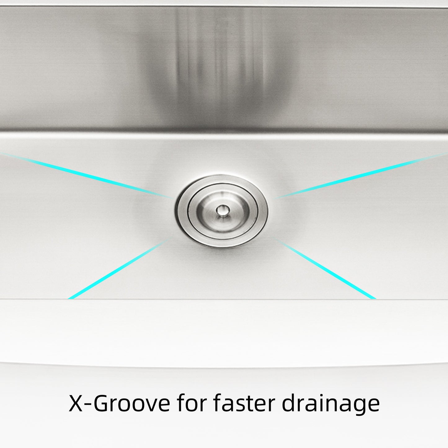 Stainless steel sink with XGroove drain for faster drainage