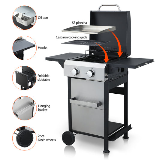 Stainless steel gas grill with SS plancia and cast iron cooking grids
