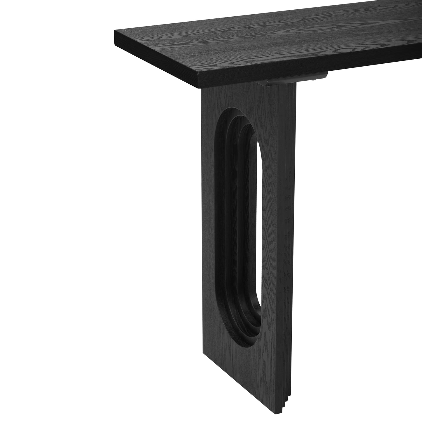 Black oak console table with carved arched leg detail modern design