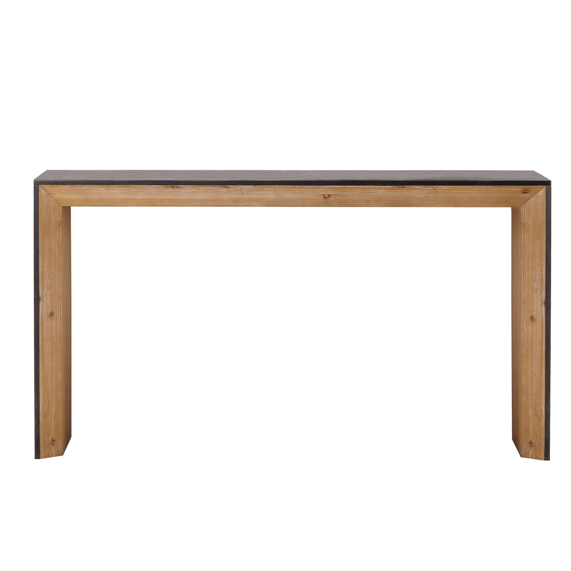 Sleek console table with a rustic wooden frame and dark top perfect for entryways