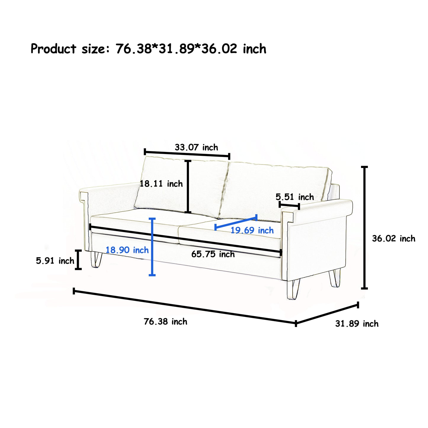 seater sofa dimensions  W x  D x  H
