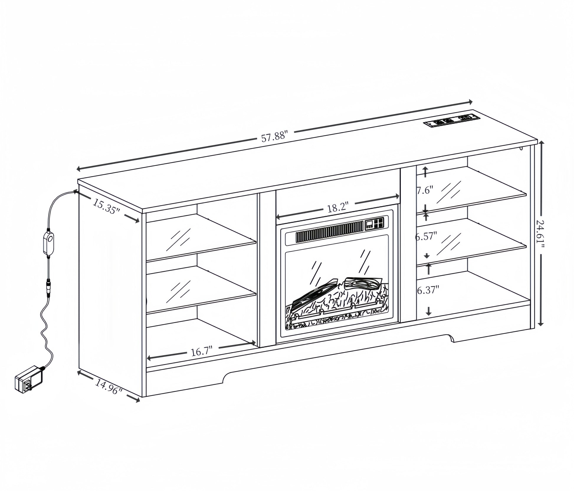 Modern media console with integrated electric fireplace  W