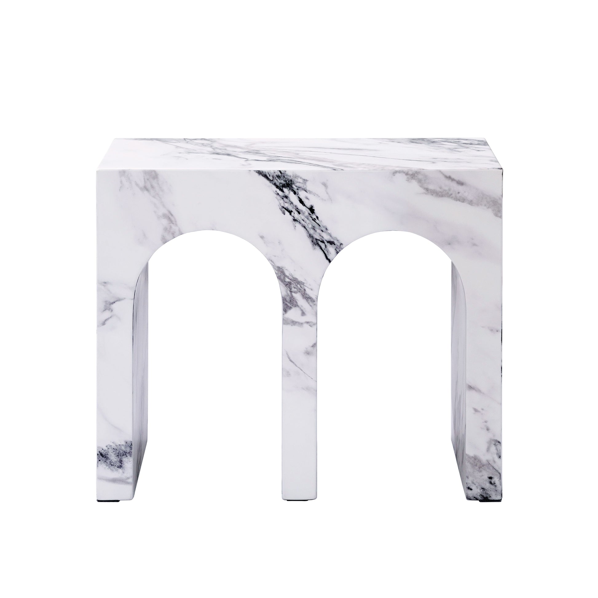 Modern marble side table with arched legs perfect for contemporary living rooms