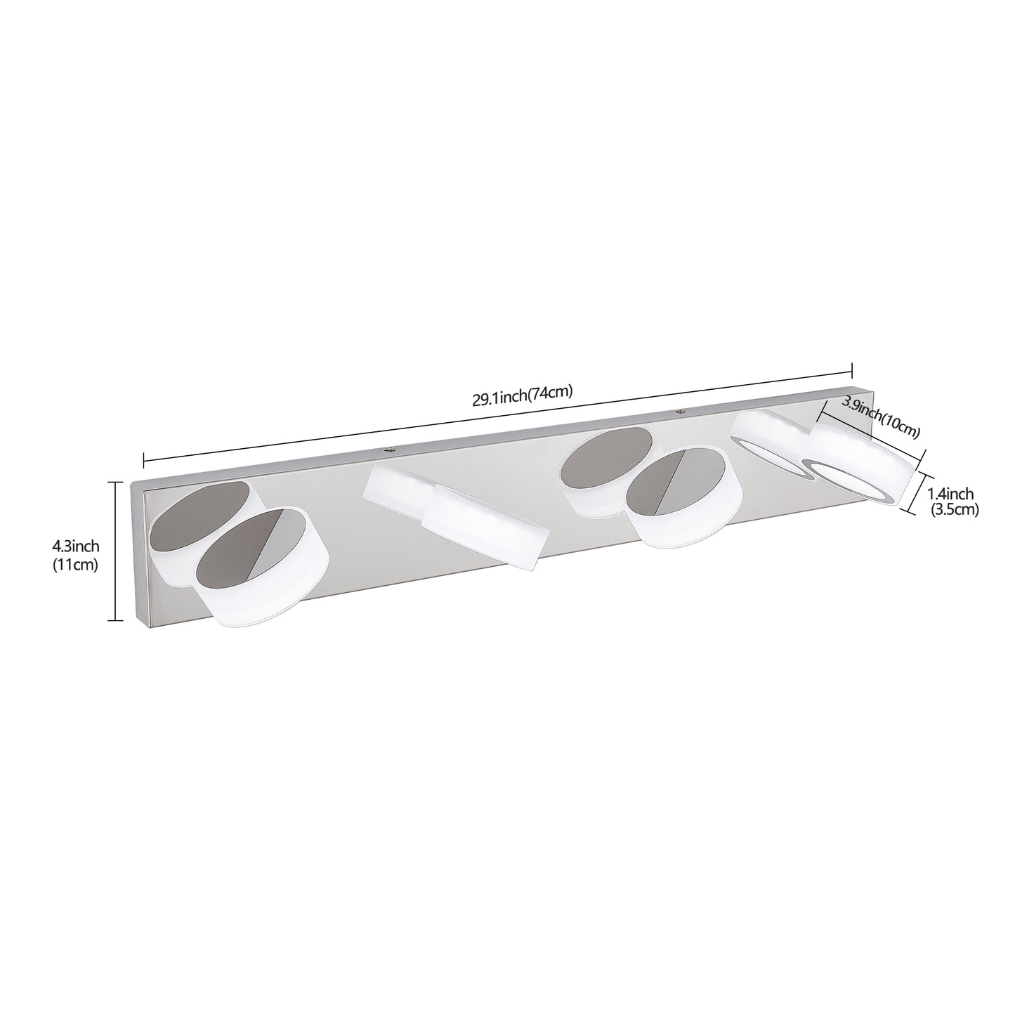 Modern chrome bathroom vanity light with adjustable frosted glass shades  inches