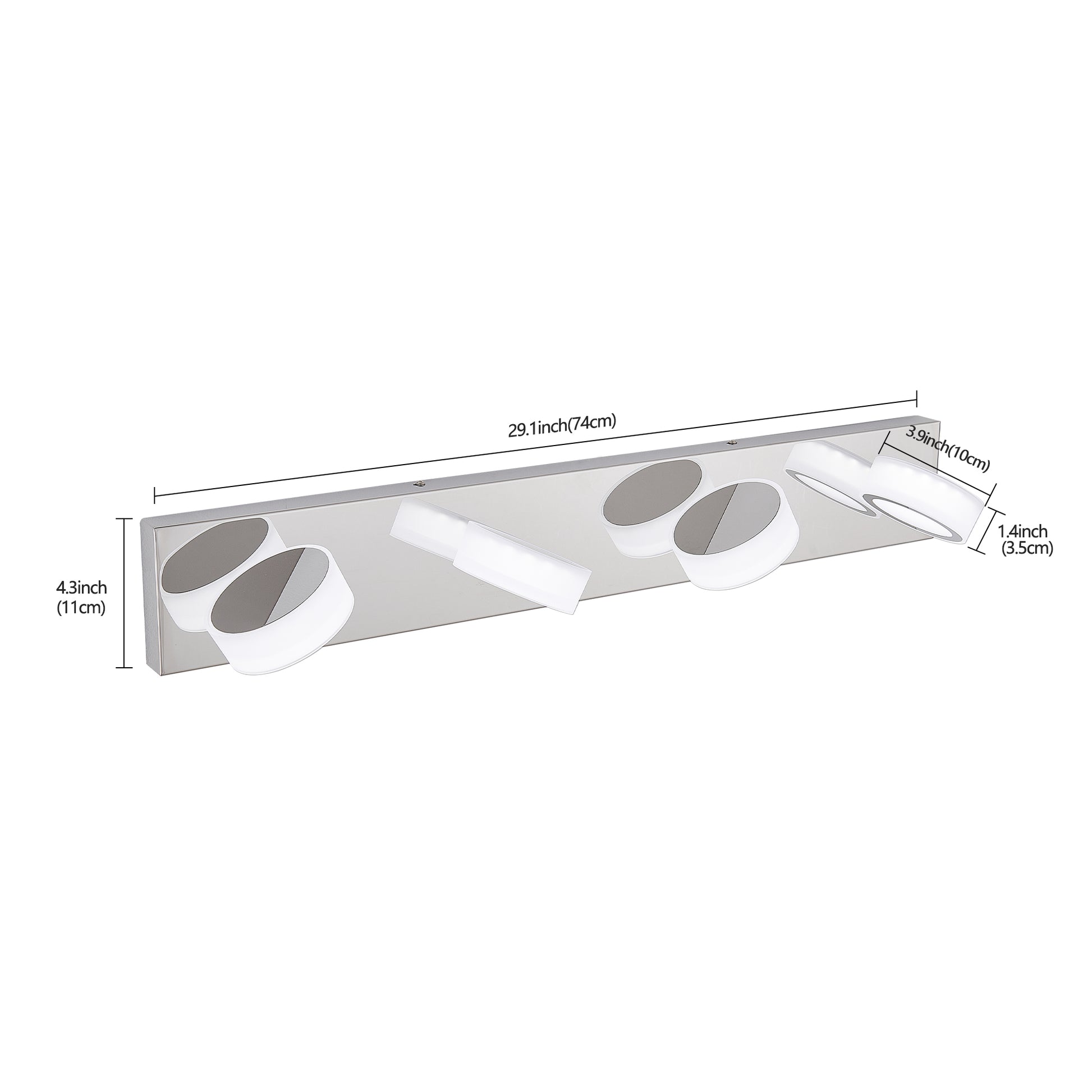 Modern chrome bathroom vanity light with adjustable frosted glass shades  inches